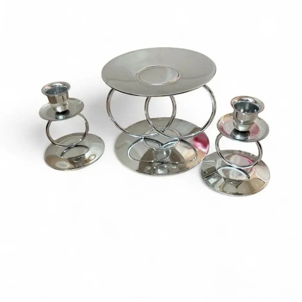 Metal Glow by Galow – Silver Unity Candle Holder Set | Wedding Candle Ceremony